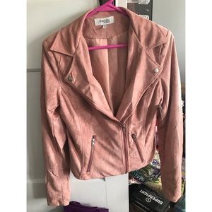 Pink faux suede moto jacket